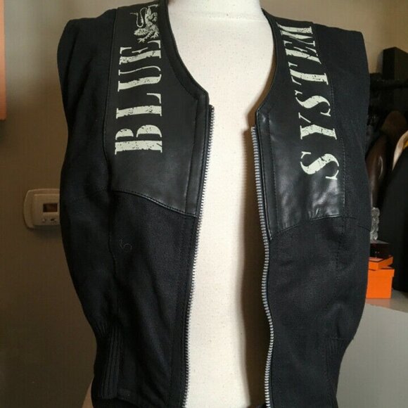 Blue System Black Cotton Flax Leather Trim Vest - Picture 9 of 12